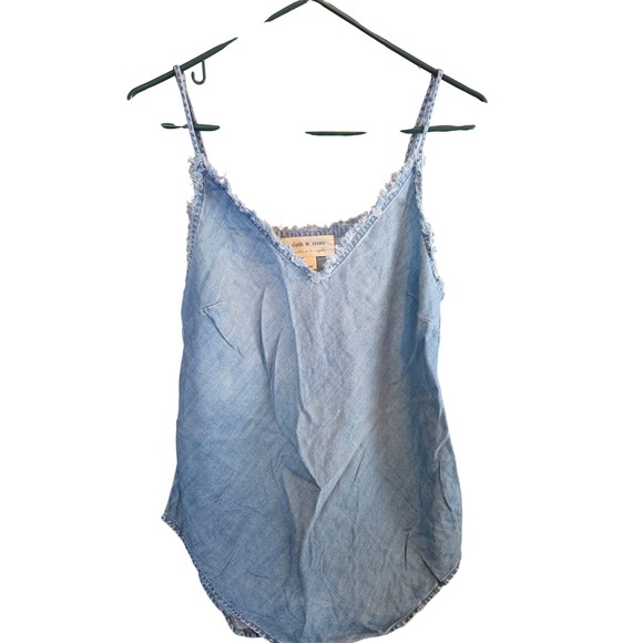 cloth & stone Tops - Cloth & Stone Blue Tencel Lyocell Frayed V-Neck Cami Tank Top Womens Medium